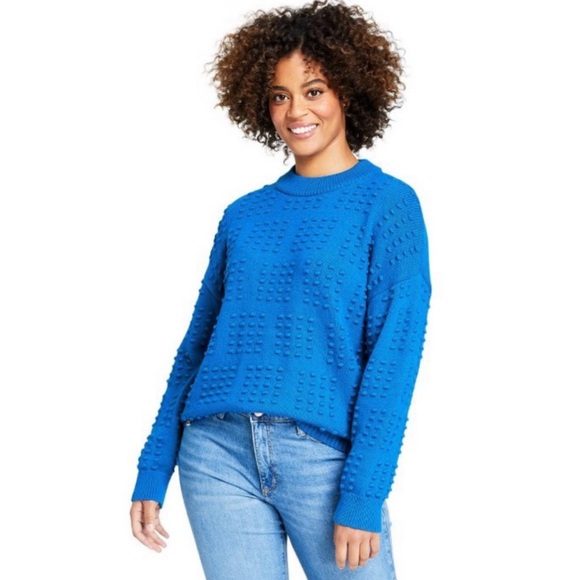 NWT Lego Collection Target Women's Textured Sweater Blue XS Dot Pattern Pullover - Picture 1 of 6